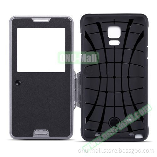 Litchi Texture Flip Case for Samsung Galaxy Note 4 Cover with Caller ID Display Window